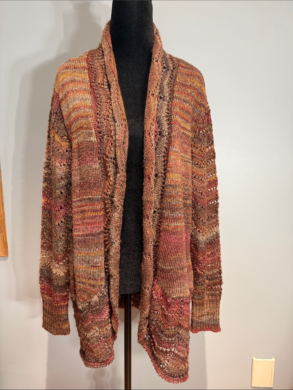 Christopher & Banks Multicolor Open-Front Knit Cardigan in Rust and Brown
